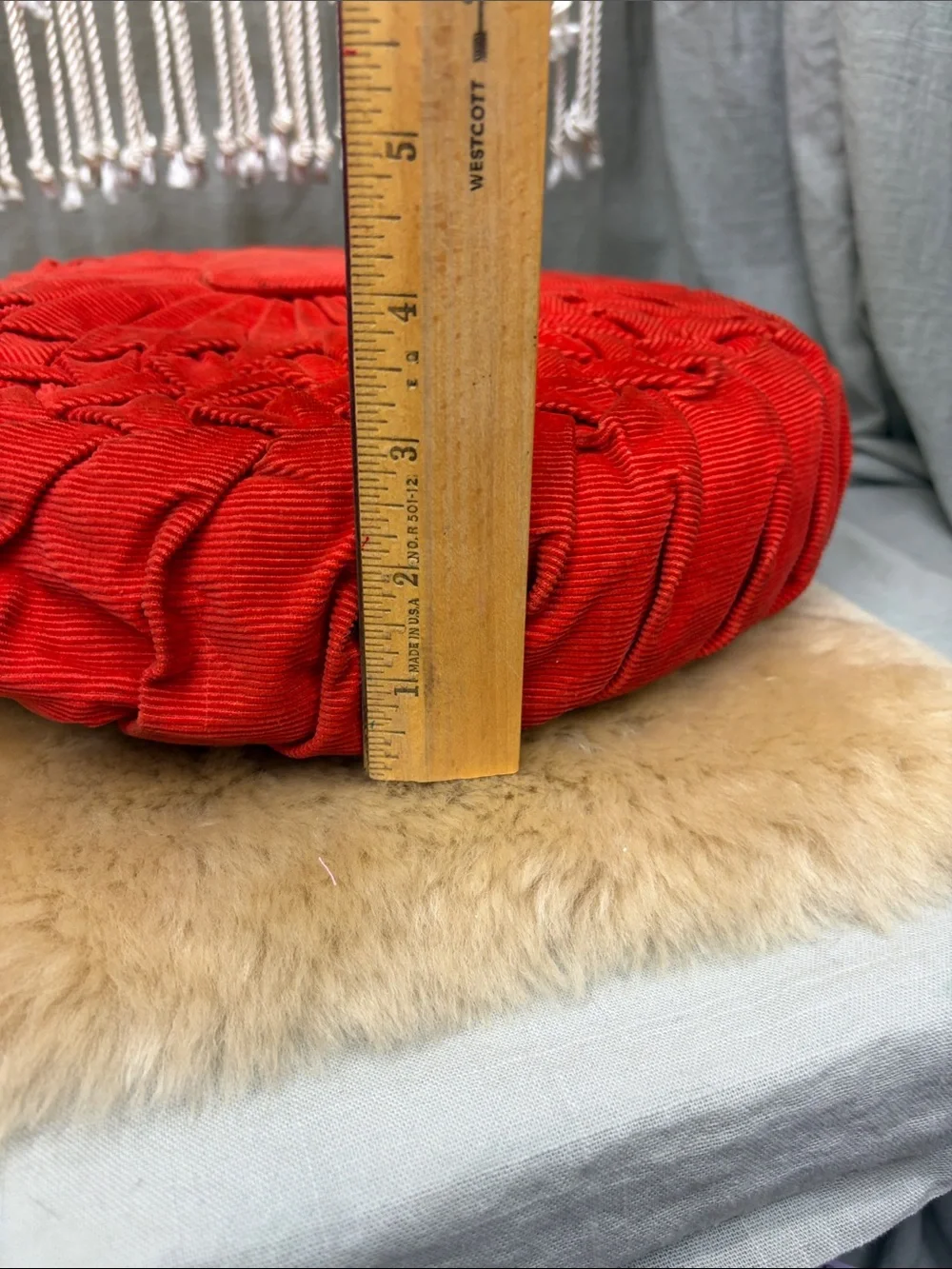Vintage Round Pleated Corduroy Handmade Pillows - set of two | Tan & Orange